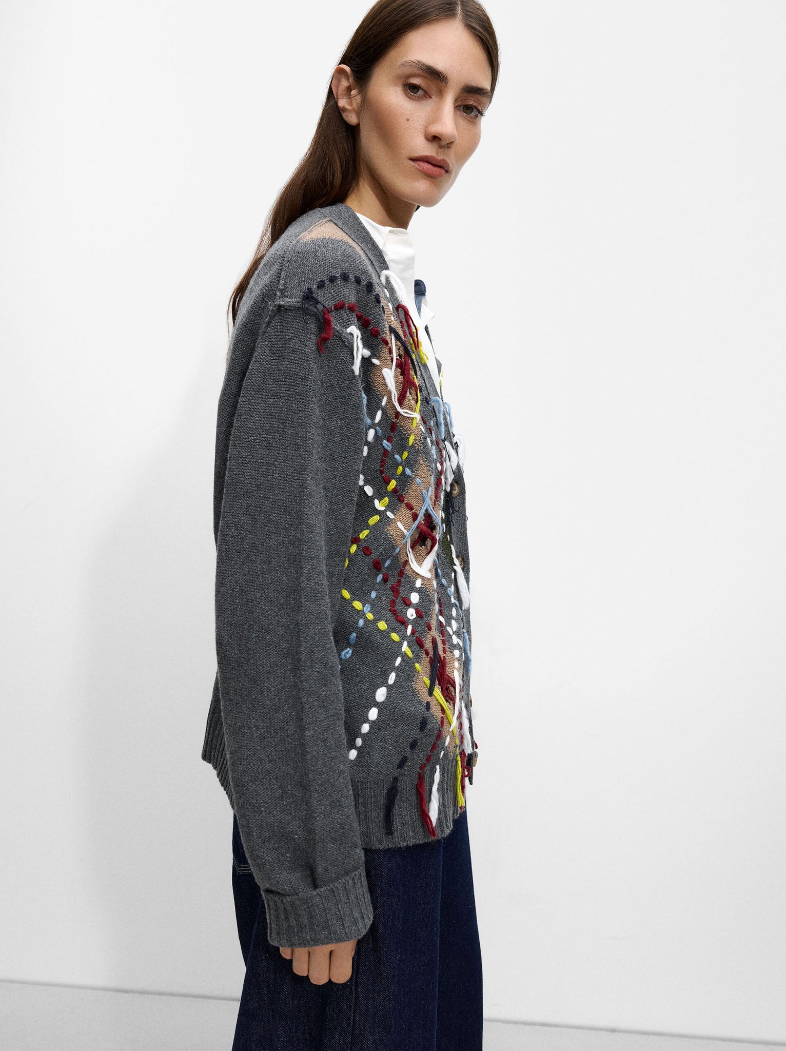 Cárdigan Jacquard Con Bordado