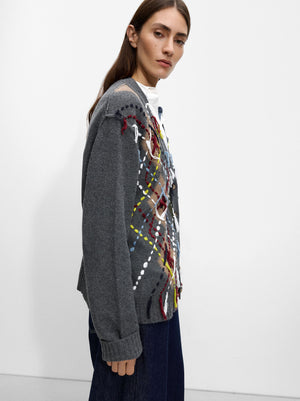 Cárdigan Jacquard Con Bordado