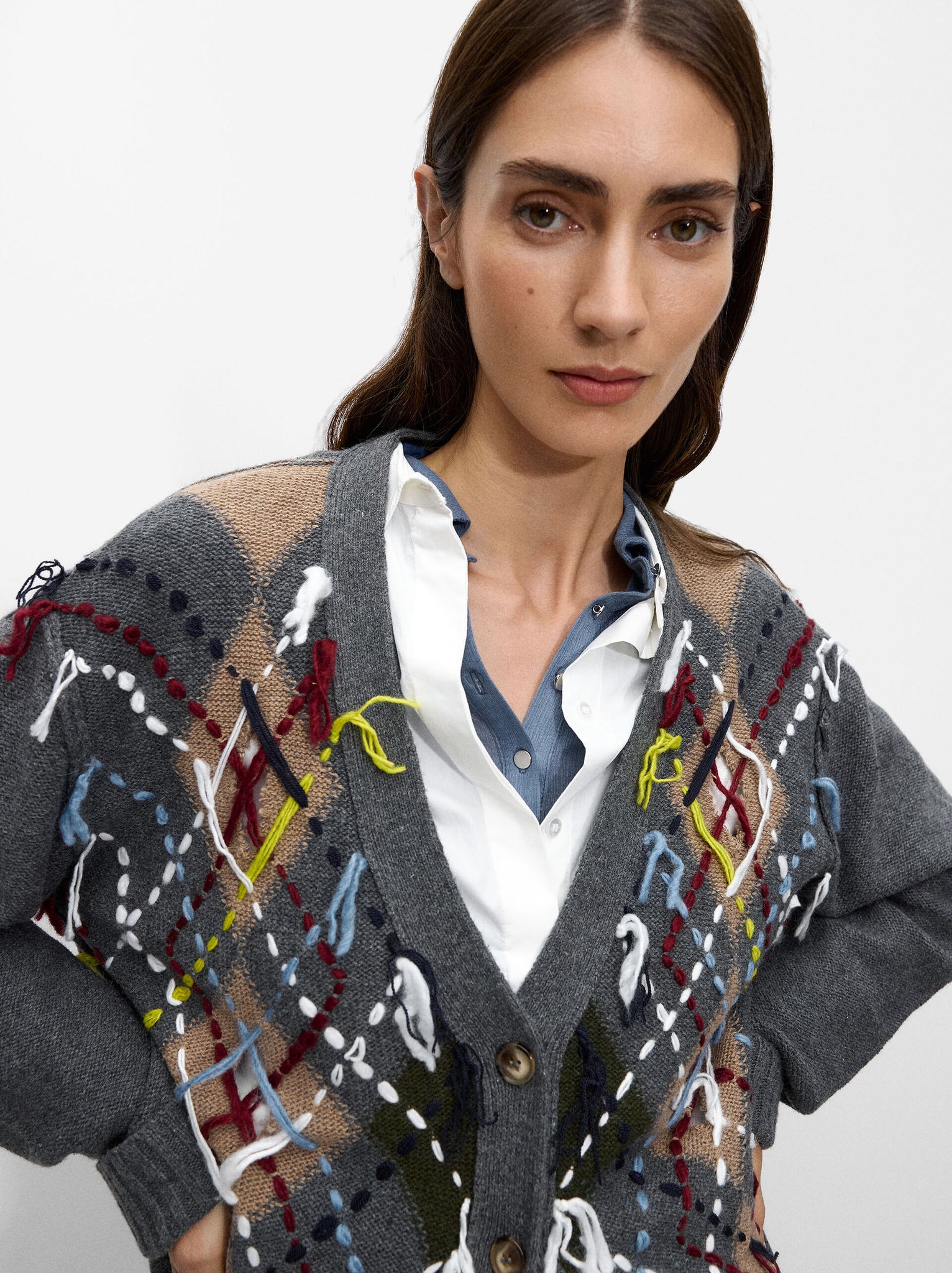 Cárdigan Jacquard Con Bordado