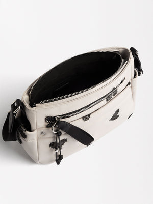 Bolso Bandolera De Nylon Bordado Corazones