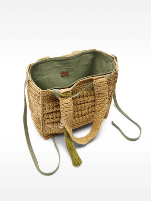 Bolso tote efecto rafia con detalle
