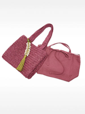 Bolso tote efecto rafia con detalle
