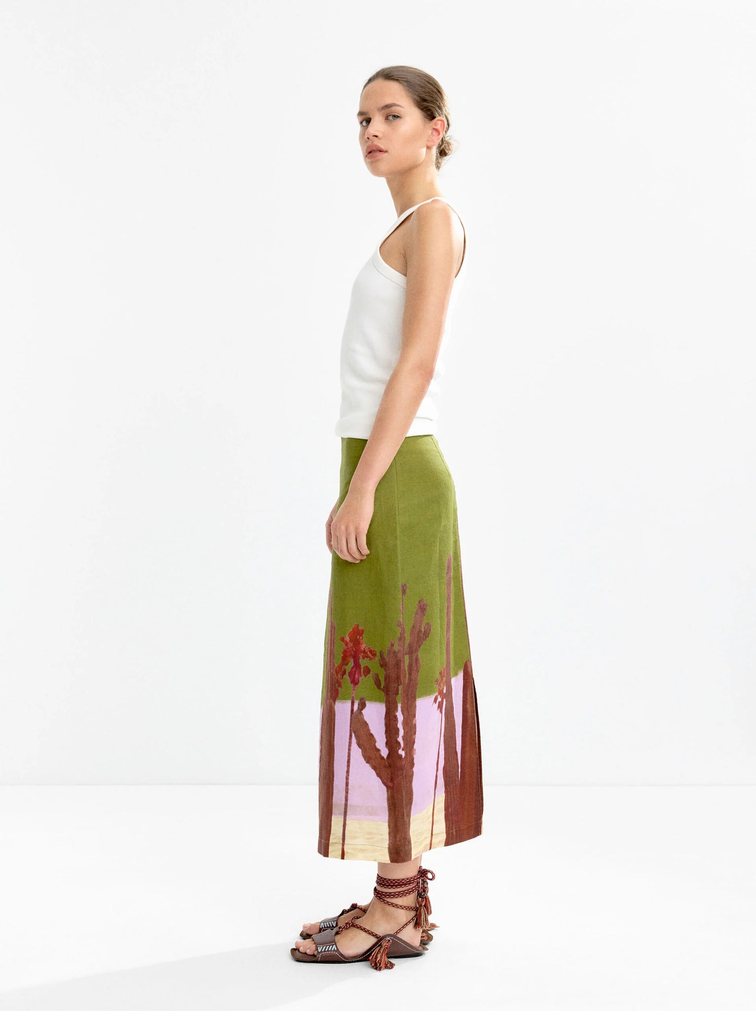 Falda 100 % lino con estampado