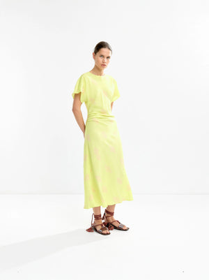 Vestido midi estampado drapeado