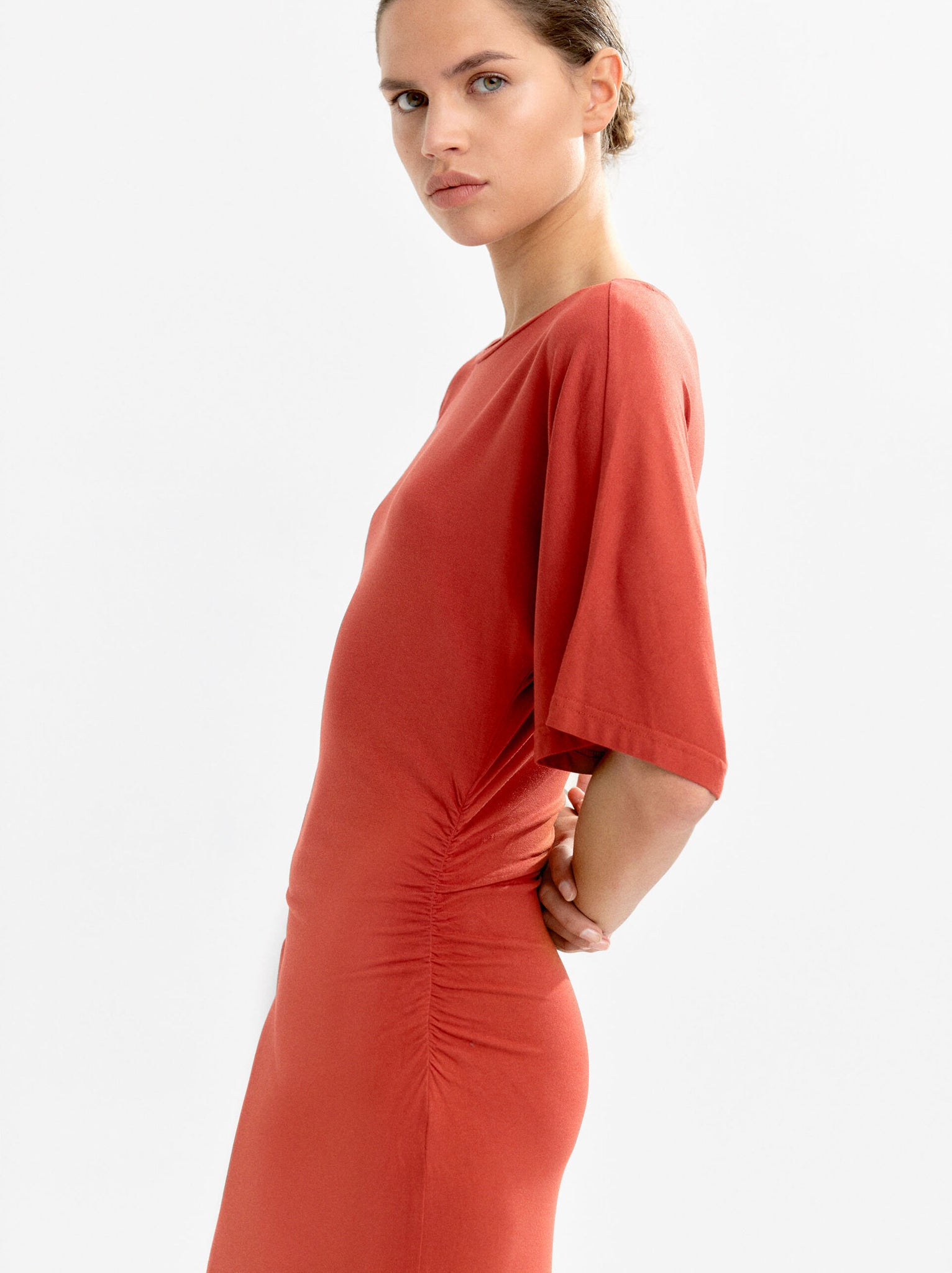 Vestido largo con fruncido