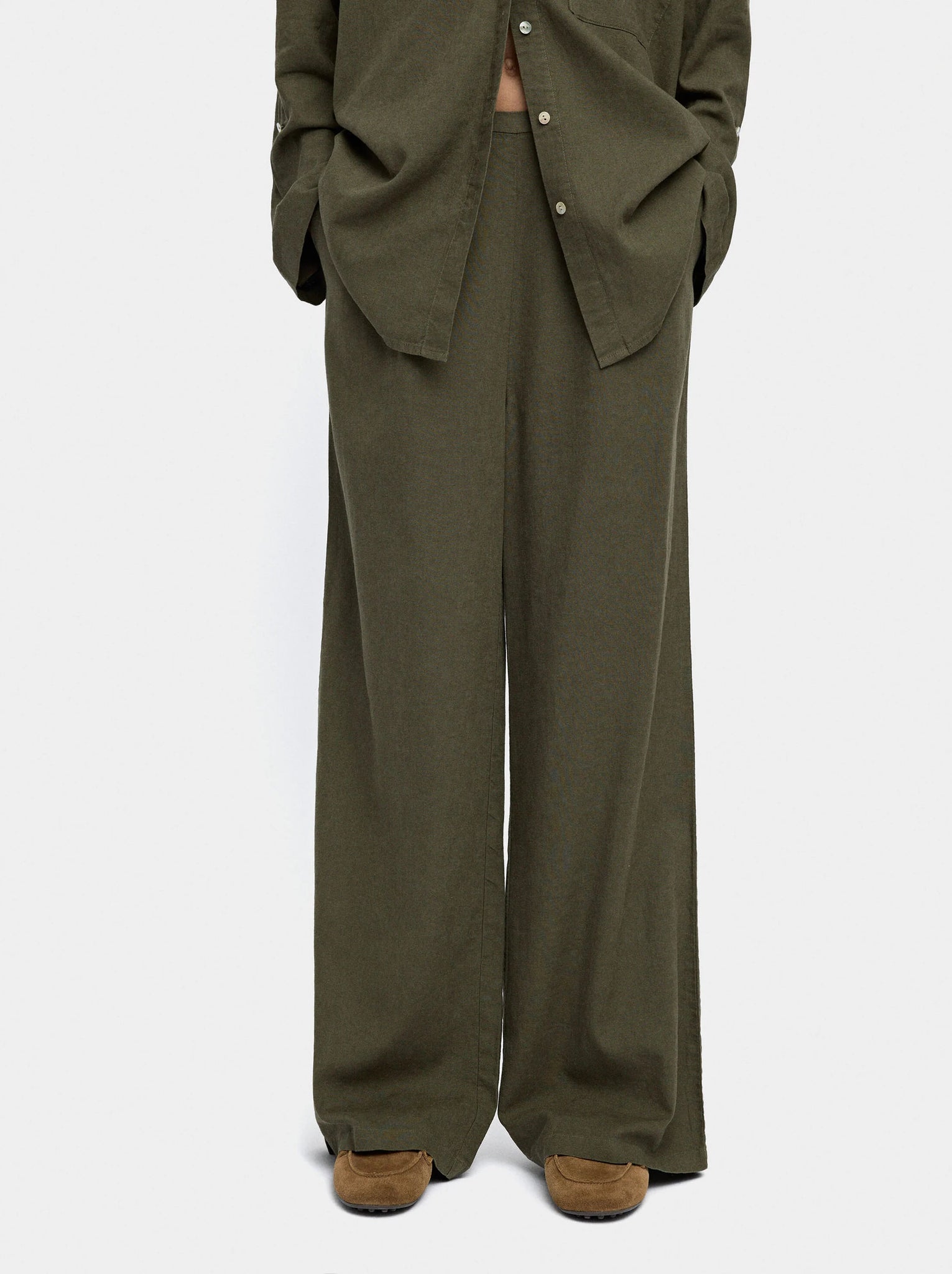Pantalón mezcla de lino cintura elástica