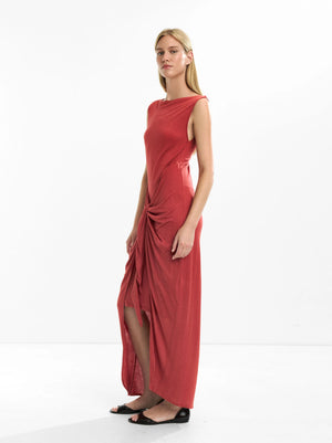 Vestido drapeado con lazo