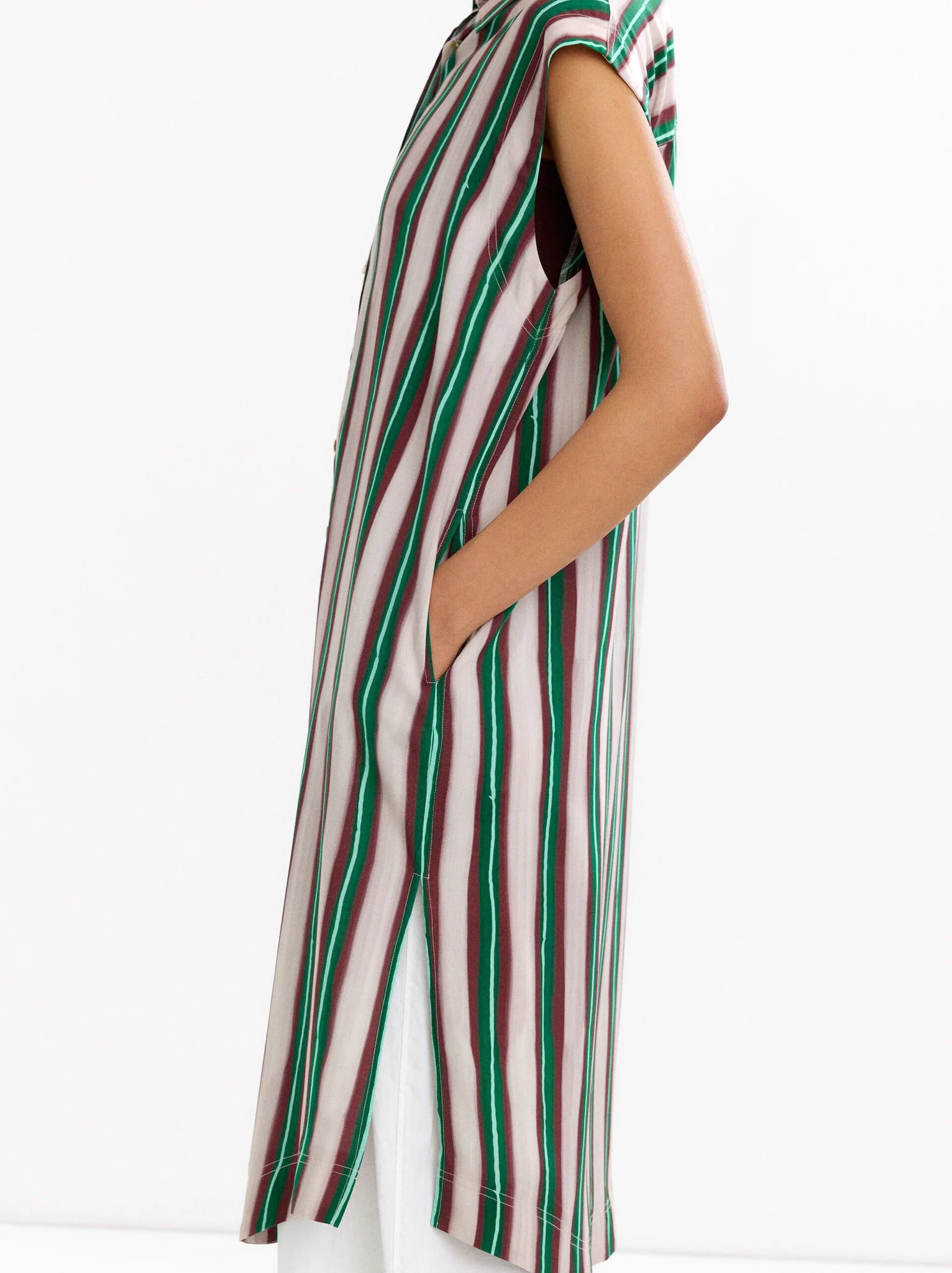 Vestido camisero midi a rayas