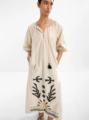 Vestido midi bordado 100% algodón