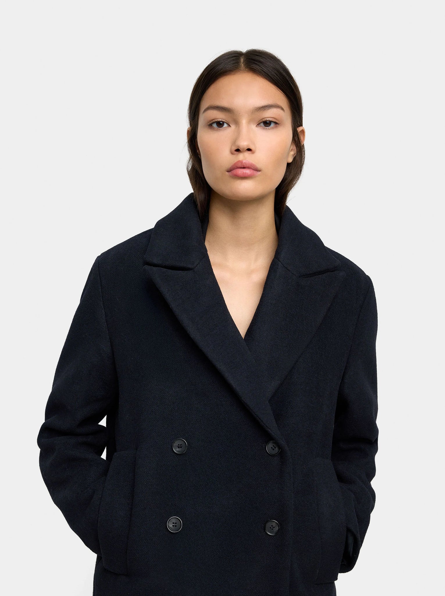 Chaqueta mezcla de lana con capucha removible