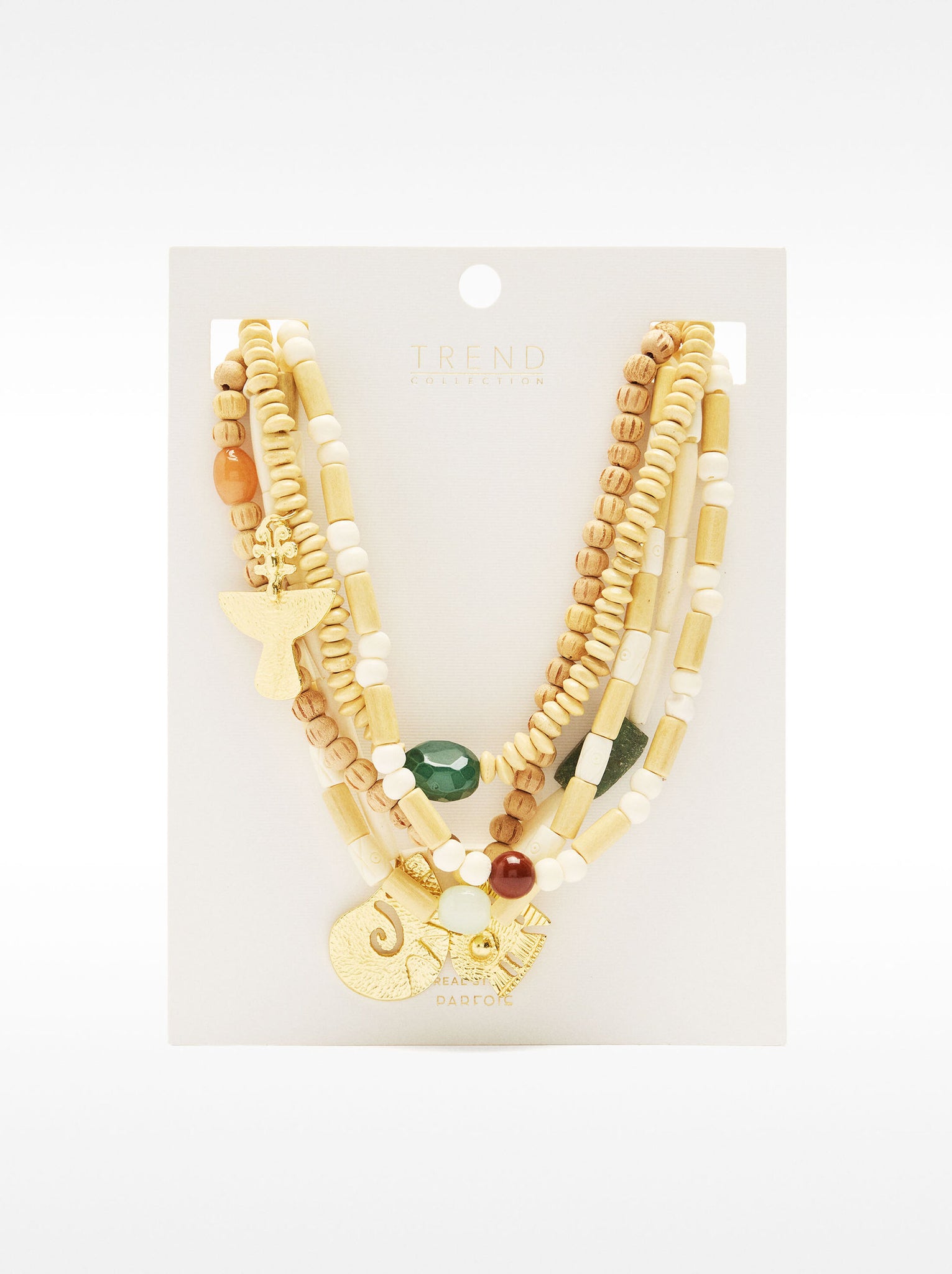 Multicollar de cuentas de madera y piedras
